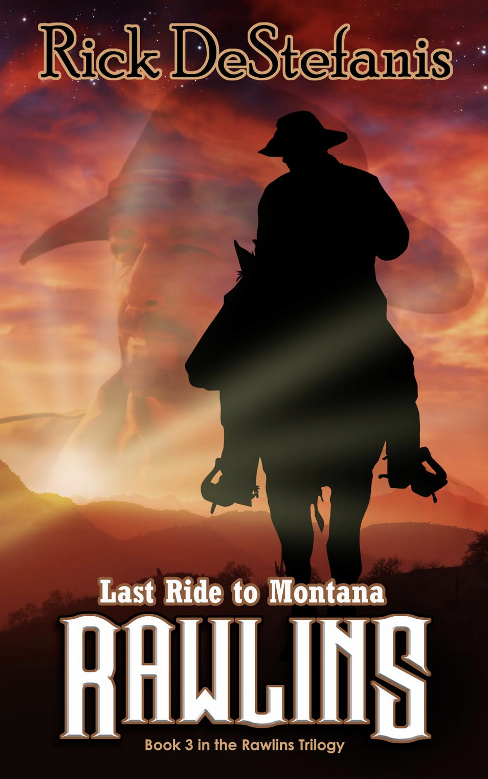 Rawlins last ride book cover cowboy rides into sunset
