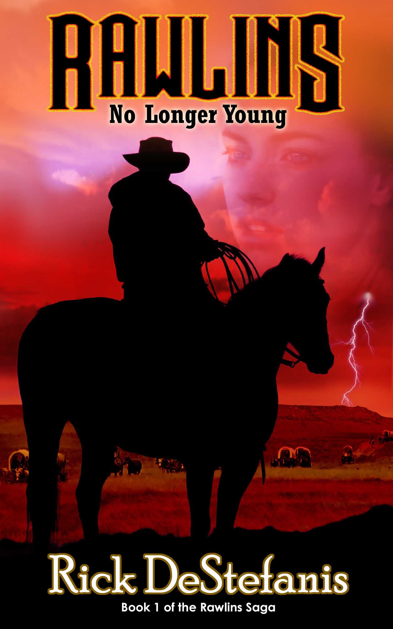 Rawlins on a horse looking into background as a storm appears