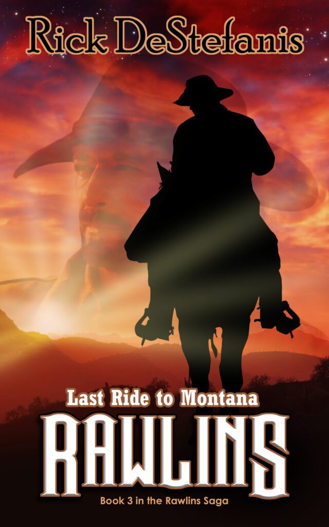 Rawlins on a horse riding into sunset